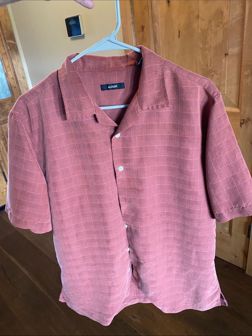 Alfani Men’s Dusty Coral Plaid Short-Sleeve Button-Down Shirt - Picture 4 of 5